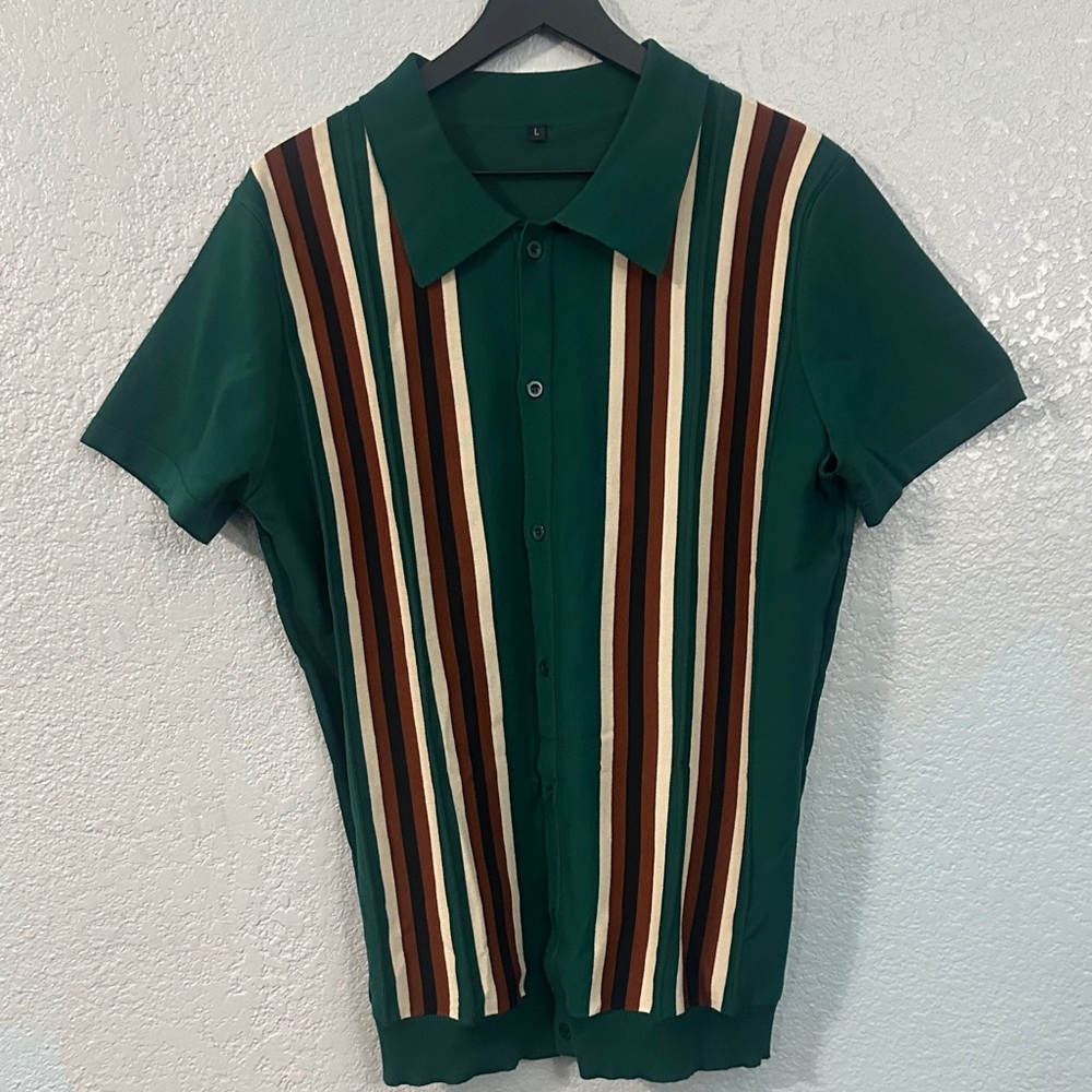 Stylish Green Striped Men's button up Shirt sz large
